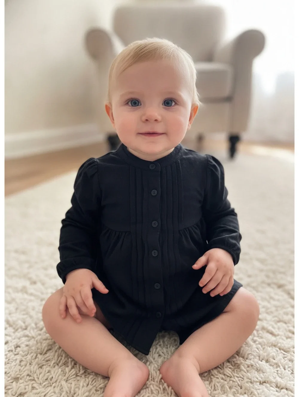 Ralph Lauren Baby Black Long Sleeve Pintuck Button-Up Shirt 12M NWT